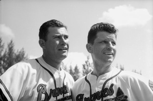 Milwaukee Braves player Joe Adcock pictured with Andy Pafko at spring training.