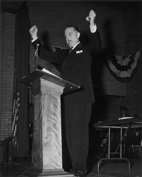 Congressman Frank Bateman Keefe gesturing at a podium.
