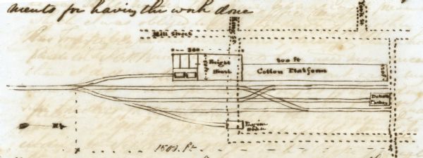 Sketch of the Camden Depot in a letter from John McRae to James Gadsdeg.