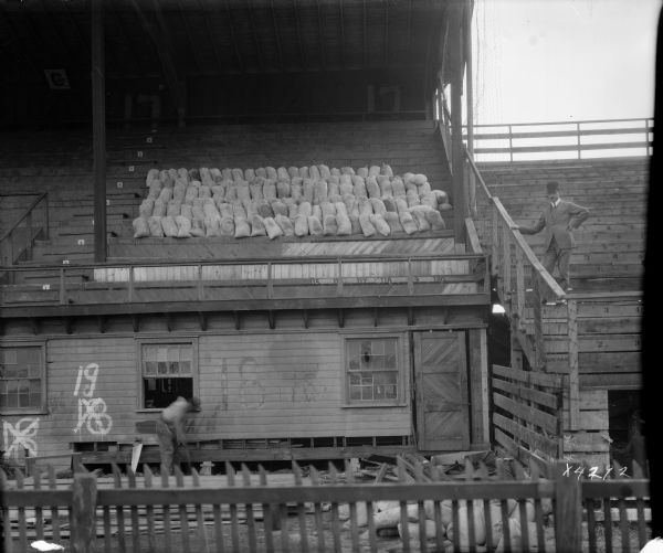 Bleachers at Camp Randall, sometimes then called Randall Field, being tested for strength.