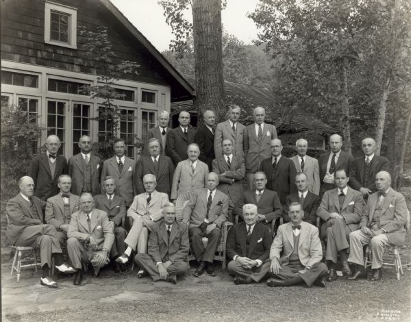 Group portrait of men at the American Telephone and Telegraph Company presidents conference at Yama Farms.