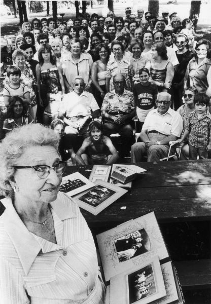 Freida Heberer Oppermann, 81, the oldest member of the Heberer family at the reunion, had a place in the foreground for a family portrait.