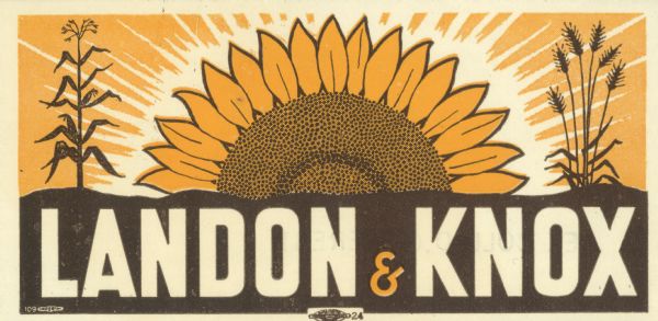 Sticker for the Republican presidential and vice-presidential candidates: Alf Landon and Frank Knox.  The sunflower, the Kansas state flower, is part of its design.  Landon was then the governor of Kansas.  Landon and Knox lost in a landslide to Franklin D. Roosevelt and John Garner.