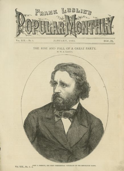 Illustration of John C. Freemont, the first presidential candidate of the Republican party.