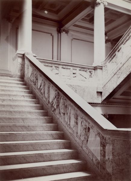 Interior of the Wisconsin Historical Society showing stairway.
