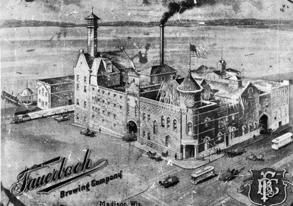 An architectural rendering of the Fauerbach Brewing Company.