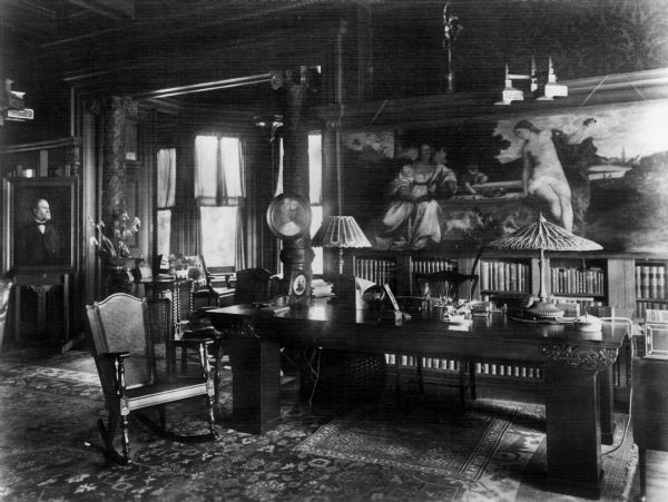 Interior view of the William F. Vilas house, showing the library after remodeling.
