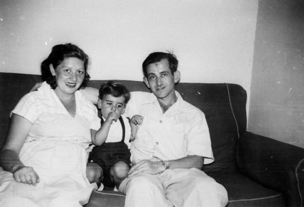 Group portrait of Rosa Goldberg Katz, Bernard Katz, and their son, Arthur.