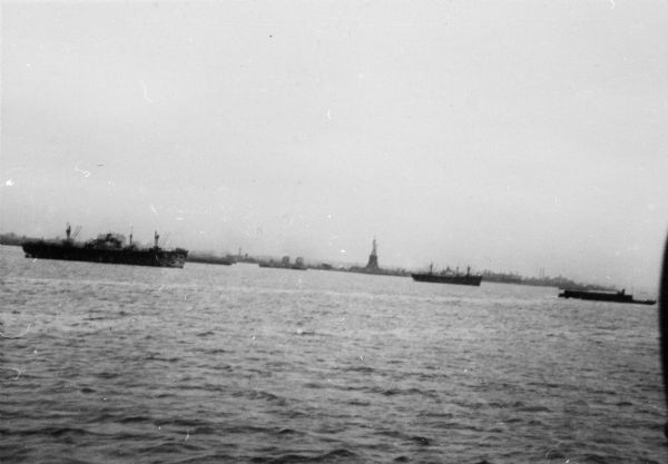 The Statue of Liberty and New York Harbor as photographed by Holocaust survivor, Louis Koplin. Taken from the ship carrying him from Europe to the United States.