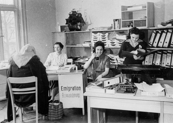 Staff of the Joint Distribution Committtee's emigration office; Hamburg, Germany.