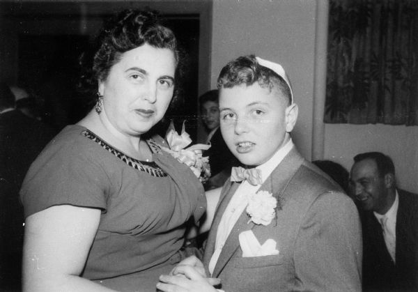 Cyla Tine Stundel and her son, Ksiel, at his Bar Mitzvah.