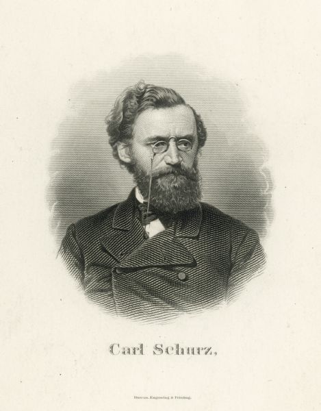 Steel engraving of Carl Schurz.