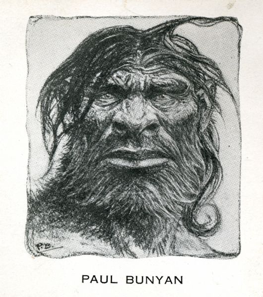 Drawing of a wild-looking Paul Bunyan.