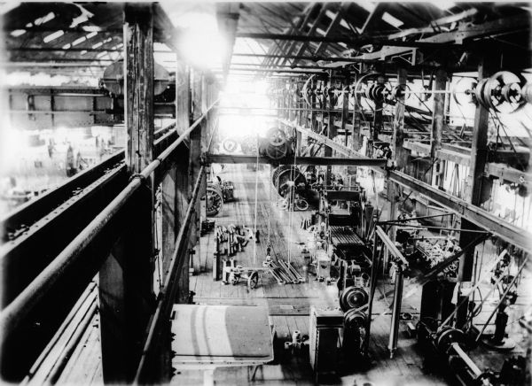 Interior of the Wisconsin Central Railway's Waukesha back shop. The elevated view is from the office of the superintendent.