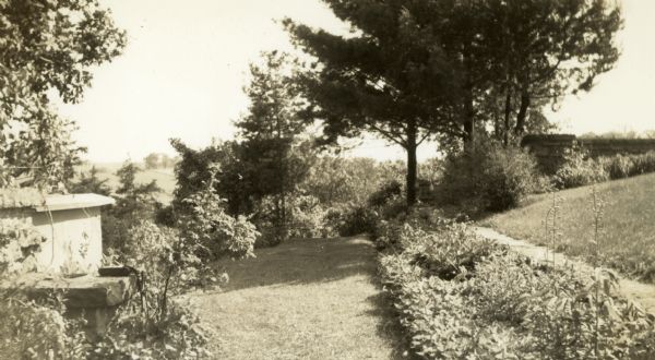 A portion of the gardens at Taliesin, the summer home of Frank Lloyd Wright and the Taliesin Fellowship. Taliesin is located in the vicinity of Spring Green, Wisconsin.