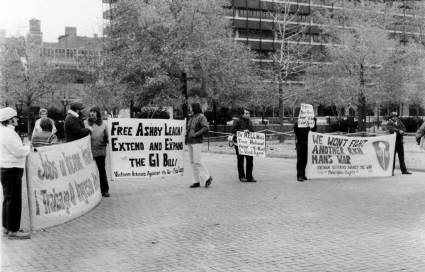 Demonstration by members of the Philadelphia chapter of the Vietnam Veterans Against the War, one year after the war ended.