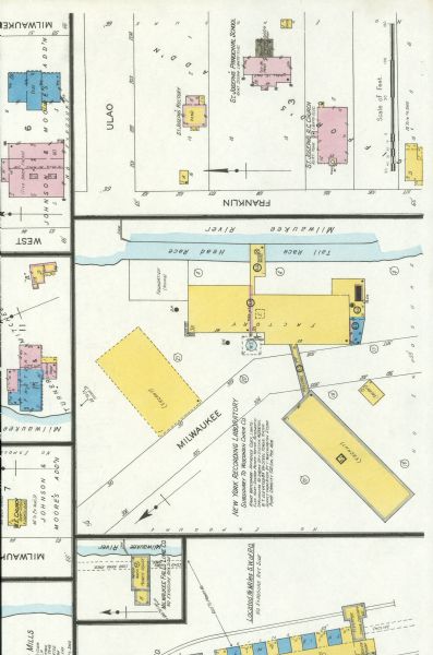 A detail of a Sanborn map of Grafton including the New York Recording Laboratory.