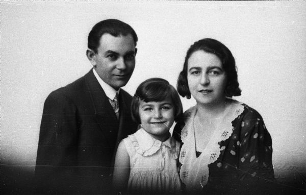 Portrait of Magda Moses Herzberger and her parents, Herman and Serena Moses in Cluj, Romania.