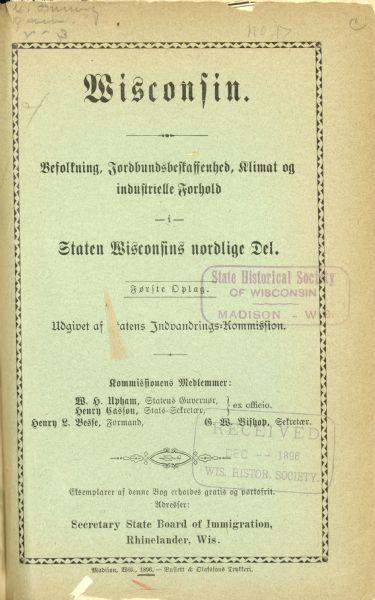 Cover of a brochure in German for Wisconsin immmigration.