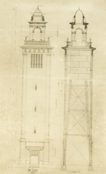 Architectural rendering of the water tower plan for the University of Wisconsin.