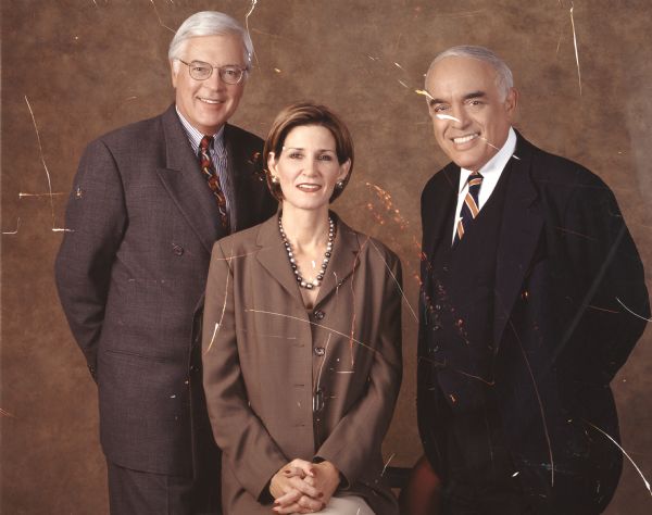 Bill Press, Mary Matalin, and Bob Novak, the hosts of CNN's "Crossfire" program during the brief period, about 1998, when they worked together.