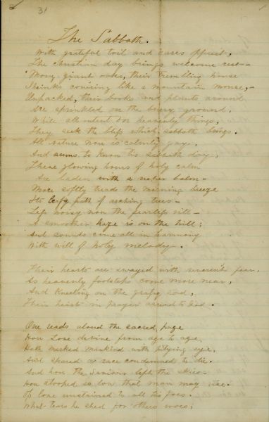 The first page of a poem written by John Muir entitled "The Sabbath."
