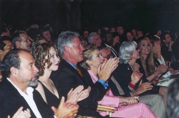 Former President Bill Clinton, Hillary Clinton, and daughter Chelsea at an unidentified public event.