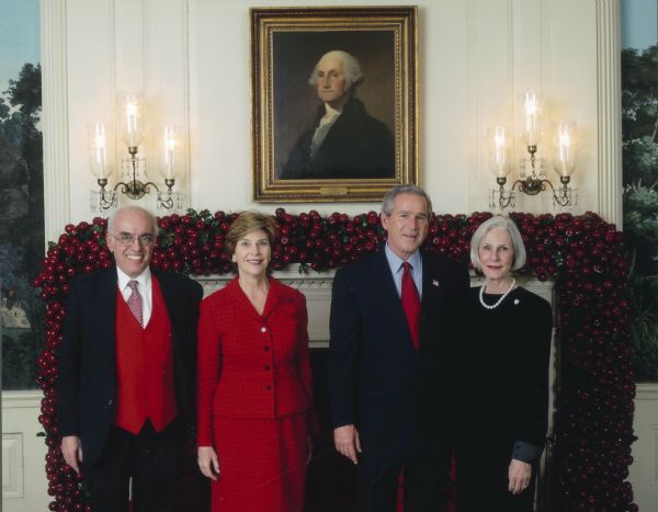 Robert and Geraldine Novak with President and Mrs. George W. Bush at a holiday reception at the White House.