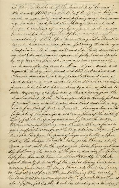 First page of a document handwritten by Thomas Marshall.