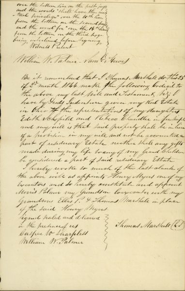 Concluding page of document handwritten by Thomas Marshall, which includes his signature.