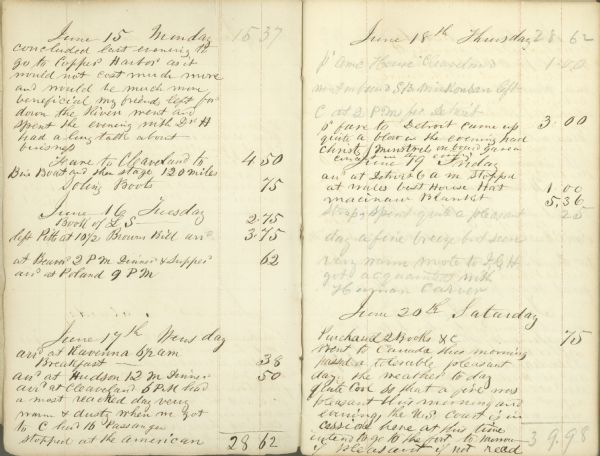 Two pages of Samuel Marshall's 1846 diary, filled with daily entries.