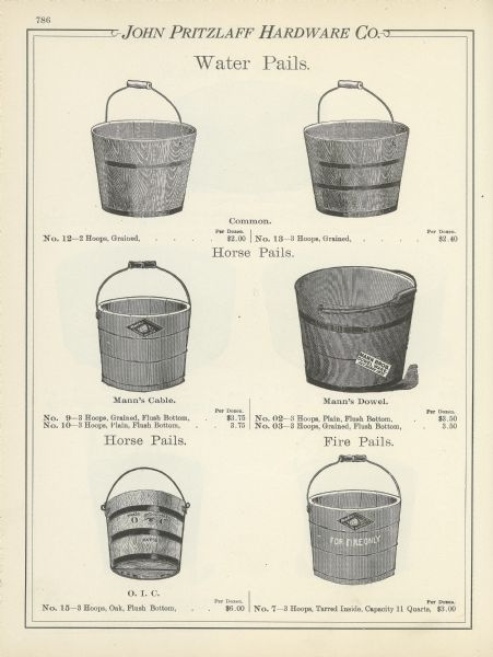 Hardware catalog page showing wooden pails.