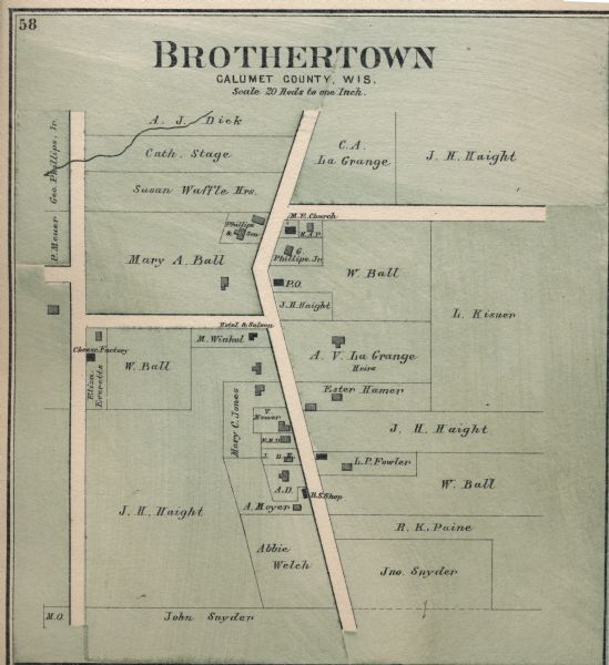 Plat map of Brothertown in Calumet County.