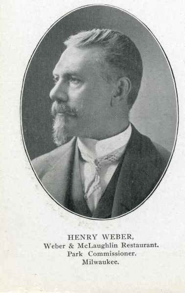 Head and shoulders studio portrait of Henry Weber, wearing a suit jacket, vest, and tie.