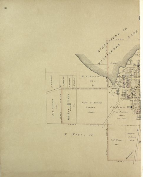 Left half of a plat map of Hustisford in Dodge County.