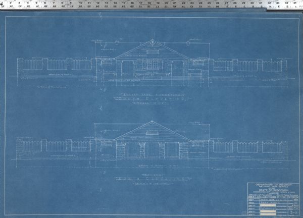Blueprints for the Bath House in Devil's Lake State Park.