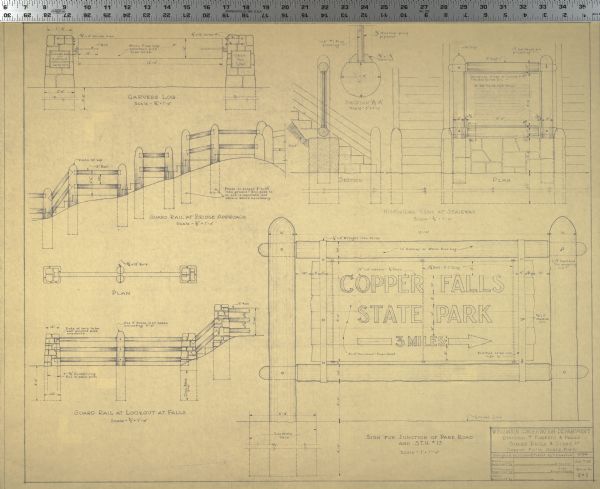 Blueprints details for Signs and Markers for Copper Falls State Park.