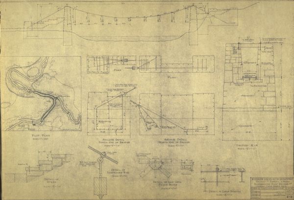 Deatiled blueprint (pg 2) for the suspension footbridge in Copper Falls State Park.