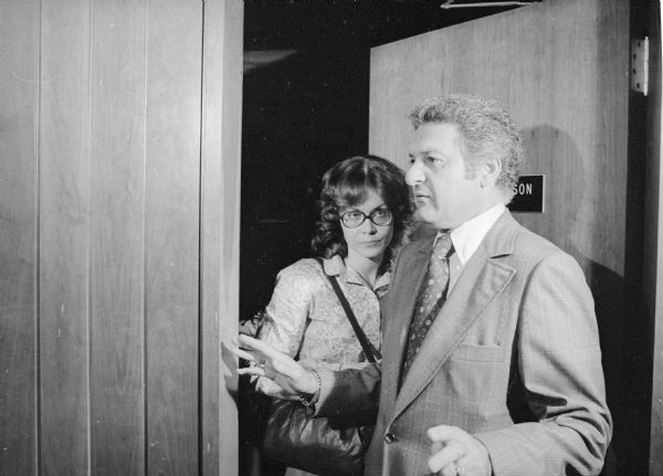Barbara Hoffman and her attorney Don Eisenberg at the courthouse during her murder trial.
