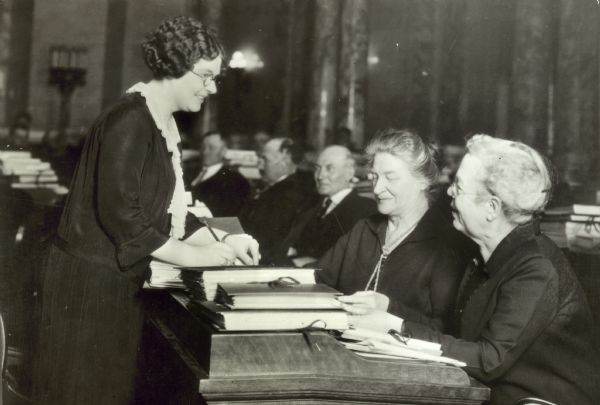 Left to right are: Miss Mildred M. Barber, standing, and Miss Helen Thompson and Miss Helen M. Brooks, both sitting.