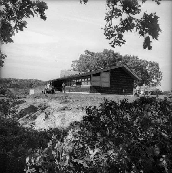 Rear view of the Eugene & Mary Van Tamelen House, 5817 Anchorage Avenue, an example of Erdman #1, a Frank Lloyd Wright-designed prefabricated home marketed by Marshall Erdman, built in 1956..