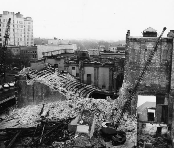View from atop a building across Wisconsin Avenue of the Fuller Opera House during its demolition.