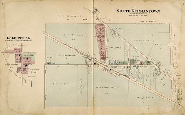 Plat map of South Germantown in the Township of Germantown sections, 18,19 and 20 from Plat Book of Washington and Ozaukee Counties.