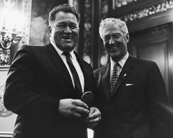 Writer August Derleth with Governor Warren Knowles. Knowles had presented Derleth with the Wisconsin Arts Award.