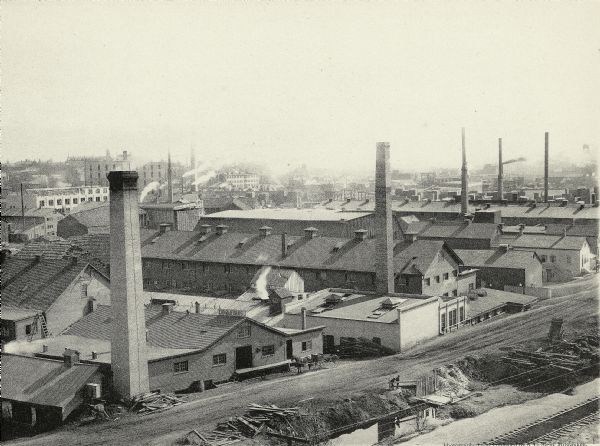 Elevated view of tanneries in Milwaukee.