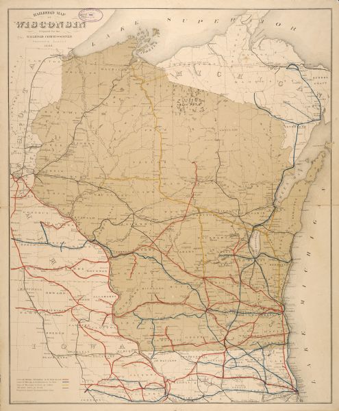 The official railroad map of Wisconsin showing railroad lines throughout the state.