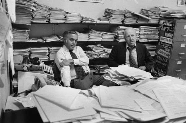 Journalists Robert Novak and Rowland Evans in their office.