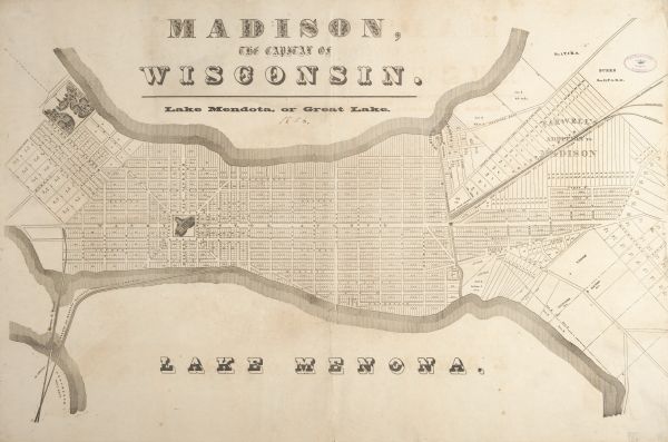 Isthmus of Madison, including Lake Mendota, or Great Lake, and Lake Menona <i>[sic]</i>.