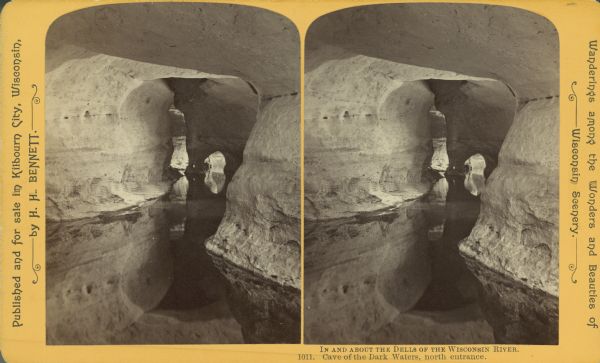 Stereograph of the north entrance of the Cave of the Dark Waters.