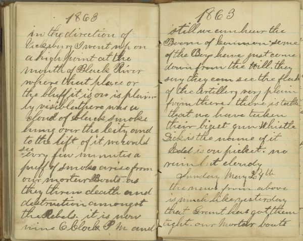 Two pages, dated May 23-24, 1863, of a diary kept by H.H. (Henry Hamilton) Bennett during the Civil War.